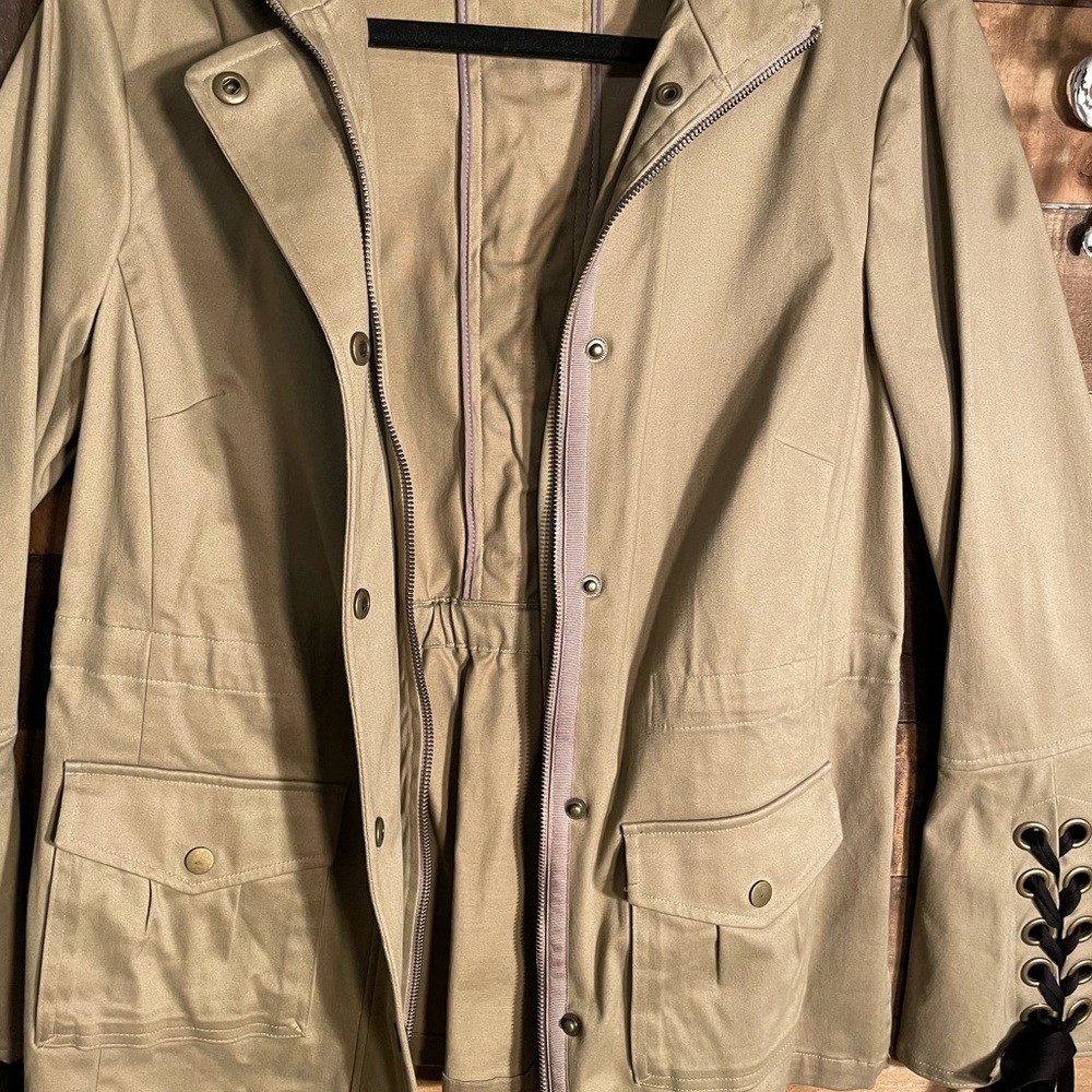 INC International Concepts Khaki Utility Jacket with Lace-Up Details - Picture 3 of 7